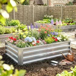 Jardinera Elevada Rectangular de Acero Galvanizado para Cultivar Plantas Flores Hierba 120x60x30,5 cm Plata - Ogal.Es