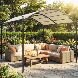 Pérgola de Jardín 3x3 m con Dosel UV30+ Estructura de Metal Galvanizado Techo Arqueado Pabellón para Exterior Crema - Ogal.Es