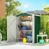 Cobertizo de Jardín Exterior 1,1 m² 136x87x178 cm con 2 Puertas Abatibles Techo a Dos Aguas y Guantes Verde - Ogal.Es