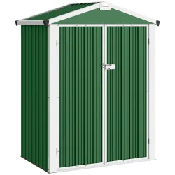 Cobertizo de Jardín Exterior 1,1 m² 136x87x178 cm con 2 Puertas Abatibles Techo a Dos Aguas y Guantes Verde - Ogal.Es