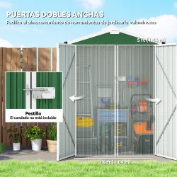 Cobertizo de Jardín Exterior 1,1 m² 136x87x178 cm con 2 Puertas Abatibles Techo a Dos Aguas y Guantes Verde - Ogal.Es