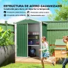 Cobertizo de Jardín Exterior 1,1 m² 136x87x178 cm con 2 Puertas Abatibles Techo a Dos Aguas y Guantes Verde - Ogal.Es