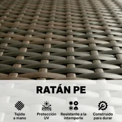 Conjunto Muebles Jardín de Ratán Sintético con Sofá Sillones y Mesa de Vidrio Templado y Cojines Marrón y Gris - Ogal.Es