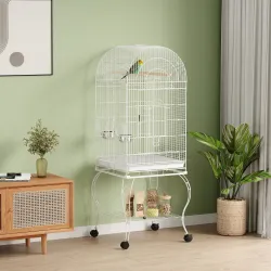 Jaula para Pájaros con Ruedas y Estante 51x51x153 cm con Parte Superior Abatible Comederos y Bandeja Extraíble B... - Ogal.Es
