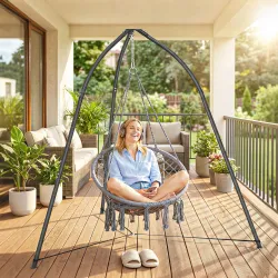 Soporte para Silla Colgante Triangular con Cadena Ajustable Base Estable para Patio Jardín Carga 150 kg Negro - Ogal.Es