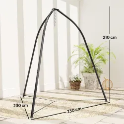 Soporte para Silla Colgante Triangular con Cadena Ajustable Base Estable para Patio Jardín Carga 150 kg Negro - Ogal.Es
