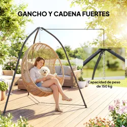 Soporte para Silla Colgante Triangular con Cadena Ajustable Base Estable para Patio Jardín Carga 150 kg Negro - Ogal.Es
