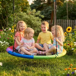 Columpio Nido Infantil Ø120 cm Altura Ajustable Columpio Redondo para Niños para Árbol Carga 300 kg Multicolor - Ogal.Es