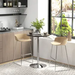 Mesa Alta Cocina Mesa Alta Bar Redonda para 2 Personas Altura Ajustable Tablero Giratorio 360° 60x60x91 cm Nogal - Ogal.Es
