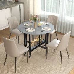 Mesa de Comedor Plegable con Ruedas y Estante Abierto Mesa de Cocina para Espacios Pequeños Gris Cemento - Ogal.Es