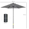 Parasol de Terraza Exterior con Techo de Ventilación Poste Desmontable de Aluminio para Jardín Patio Gris Oscuro - Ogal.Es