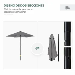 Parasol de Terraza Exterior con Techo de Ventilación Poste Desmontable de Aluminio para Jardín Patio Gris Oscuro - Ogal.Es
