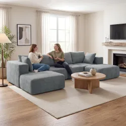Sofá Seccional en Forma de U Sofá Modular con 2 Taburetes 2 Almohadas Reposabrazos Anchos sin Montaje Gris - Ogal.Es