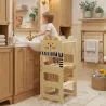 Torre de Aprendizaje 3 en 1 Plegable Convertible en Escritorio y Silla con Pizarra Dibujos de Gatos Natural - Ogal.Es