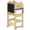 Torre de Aprendizaje 3 en 1 Plegable Convertible en Escritorio y Silla con Pizarra Dibujos de Gatos Natural - Ogal.Es