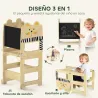 Torre de Aprendizaje 3 en 1 Plegable Convertible en Escritorio y Silla con Pizarra Dibujos de Gatos Natural - Ogal.Es