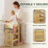 Torre de Aprendizaje 3 en 1 Plegable Convertible en Escritorio y Silla con Pizarra Dibujos de Gatos Natural - Ogal.Es
