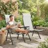 Pack de 2 Sillas Plegables Reclinables de Jardín Exterior con Respaldo Alto Ajustable en 5 Posiciones Reposapiés... - Ogal.Es