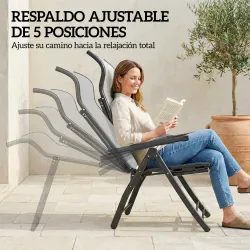 Pack de 2 Sillas Plegables Reclinables de Jardín Exterior con Respaldo Alto Ajustable en 5 Posiciones Reposapiés... - Ogal.Es