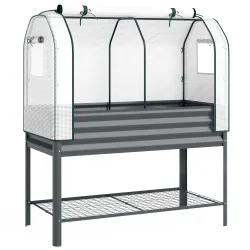Huerto Urbano Elevado con Cubierta de Invernadero y Estante Inferior para Cultivo Plantas 120x55x140 cm Gris Oscuro - Ogal.Es