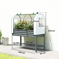 Huerto Urbano Elevado con Cubierta de Invernadero y Estante Inferior para Cultivo Plantas 120x55x140 cm Gris Oscuro - Ogal.Es
