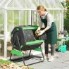 Compostador Giratorio 200L con Sistema de Ventilación y Base de Metal para Compostaje de Residuos Orgánicos Verde - Ogal.Es
