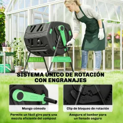 Compostador Giratorio 200L con Sistema de Ventilación y Base de Metal para Compostaje de Residuos Orgánicos Verde - Ogal.Es
