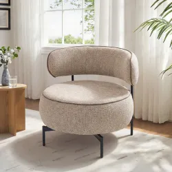 Butaca de Salón con Asiento Giratorio Tapizado en Lino Asiento Amplio Relleno Grueso Patas de Metal Beige - Ogal.Es
