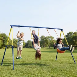 Columpio Infantil 3 en 1 Columpio Clásico y de Pie y Aros de Gimnasia Carga 150 kg para Niños de 3 a 8 Años Mult... - Ogal.Es