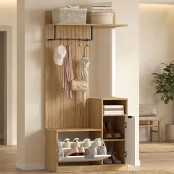 Perchero Entrada Recibidor con Zapatero Armario Estantes Abiertos y 4 Ganchos 80x36x168 cm Roble - Ogal.Es