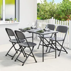 Conjunto de Mesa y Sillas Jardín con Mesa Plegable Ajustable de 55 a 74 cm y 4 Sillas Plegables para Terraza Gris - Ogal.Es