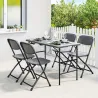 Conjunto de Mesa y Sillas Jardín con Mesa Plegable Ajustable de 55 a 74 cm y 4 Sillas Plegables para Terraza Gris - Ogal.Es
