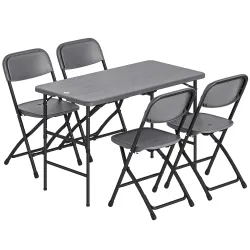 Conjunto de Mesa y Sillas Jardín con Mesa Plegable Ajustable de 55 a 74 cm y 4 Sillas Plegables para Terraza Gris - Ogal.Es