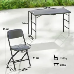 Conjunto de Mesa y Sillas Jardín con Mesa Plegable Ajustable de 55 a 74 cm y 4 Sillas Plegables para Terraza Gris - Ogal.Es
