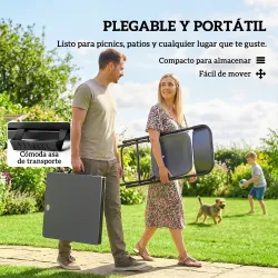Conjunto de Mesa y Sillas Jardín con Mesa Plegable Ajustable de 55 a 74 cm y 4 Sillas Plegables para Terraza Gris - Ogal.Es