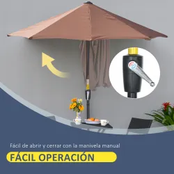 Parasol de Terraza 200x190x240 cm con Manivela Poste de Acero y Base Cruzada Anti-UV para Terraza Balcón Café - Ogal.Es