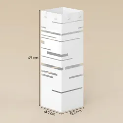Paragüero Metálico con 4 Ganchos y Bandeja de Goteo Extraíble para Entrada Oficina 15,5x15,5x49 cm Blanco - Ogal.Es