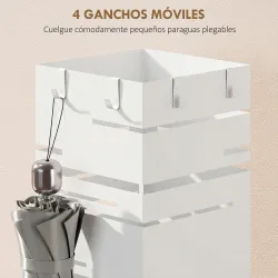 Paragüero Metálico con 4 Ganchos y Bandeja de Goteo Extraíble para Entrada Oficina 15,5x15,5x49 cm Blanco - Ogal.Es