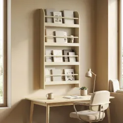 Estantería de Pared de Libros con 4 Estantes Librería Infantil para Hogar Oficina Carga 30kg 59x12x113cm Natural - Ogal.Es
