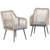 Set de 2 Sillas de Jardín Exterior de Ratán con Cojines Reposabrazos y Marco de Acero para Terraza 54x65x80 cm Gris - Ogal.Es