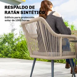 Set de 2 Sillas de Jardín Exterior de Ratán con Cojines Reposabrazos y Marco de Acero para Terraza 54x65x80 cm Gris - Ogal.Es
