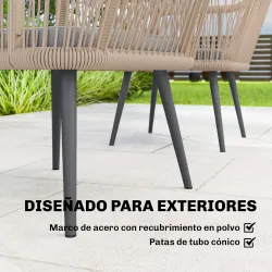 Set de 2 Sillas de Jardín Exterior de Ratán con Cojines Reposabrazos y Marco de Acero para Terraza 54x65x80 cm Gris - Ogal.Es
