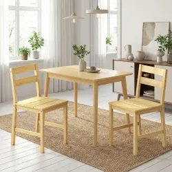 Juego de 2 Sillas de Comedor de Bambú con Asiento con Listones Respaldo Curvado Sin Brazos Natural - Ogal.Es