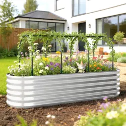 Jardinera Exterior Grande conCubierta de Invernadero y Malla Base Abierta para Patio Terraza 200x60x103 cm Plateado - Ogal.Es