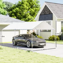 Carpa Garaje para Coche 3x6 m Cochera Portátil Impermeable con Toldo de Tela PE y Marco de Acero Galvanizado Blanco - Ogal.Es
