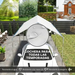 Carpa Garaje para Coche 3x6 m Cochera Portátil Impermeable con Toldo de Tela PE y Marco de Acero Galvanizado Blanco - Ogal.Es