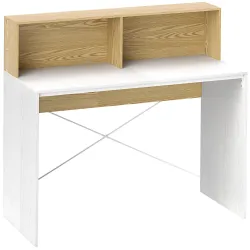Escritorio 110x50x102,6 cm Mesa de Escritorio con 2 Compartimentos Abiertos y Estante Blanco y Madera Natural - Ogal.Es