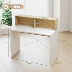 Escritorio 110x50x102,6 cm Mesa de Escritorio con 2 Compartimentos Abiertos y Estante Blanco y Madera Natural - Ogal.Es