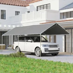Carpa Garaje para Coche 3x6 m Cochera Portátil Impermeable con Toldo de Tela PE y Marco de Acero Galvanizado Gris - Ogal.Es