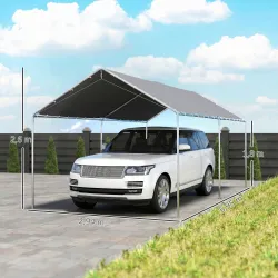 Carpa Garaje para Coche 3x6 m Cochera Portátil Impermeable con Toldo de Tela PE y Marco de Acero Galvanizado Gris - Ogal.Es
